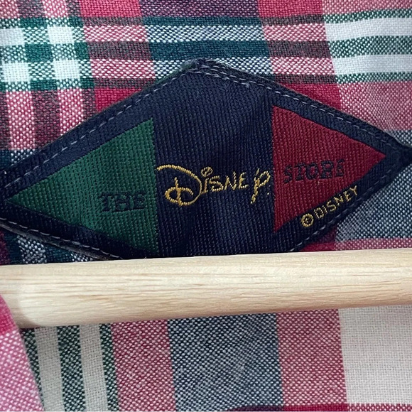 The Disney Store Vintage Mickey Mouse Red Plaid Button Down Short Sleeve Shirt M - Picture 7 of 9